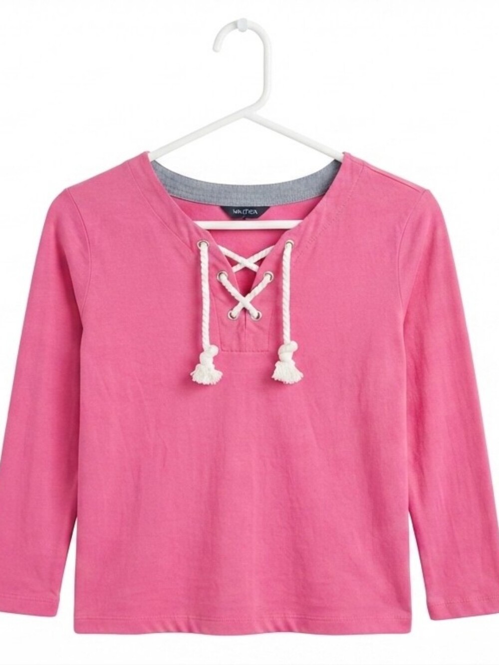Nautica Women's Pink Long Sleeve Shirt Laced Grommet Tunic Tee XL